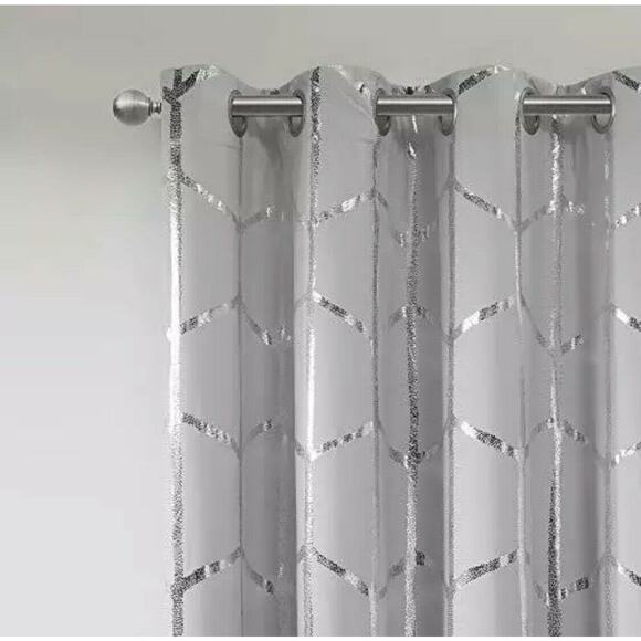 Intelligent Design Raina Blackout Metallic Print Grommet Top Window Curtain - Picture 2 of 10